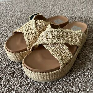 Women's Tan Woven Platform Sandals